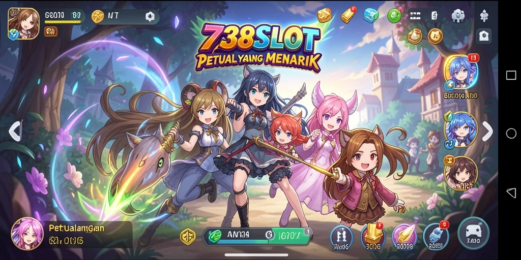 Screenshot utama 738SLOT menunjukkan momen seru di dunia anime.