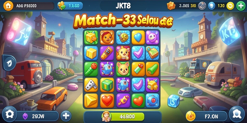 Tampilan gameplay seru dari JKT8 yang penuh warna dan menantang.