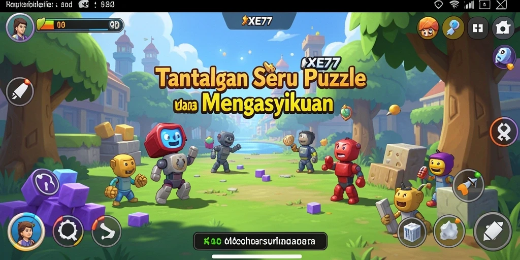 Screenshot menunjukkan gameplay seru dari XE77 pada level Puzzle yang menantang.